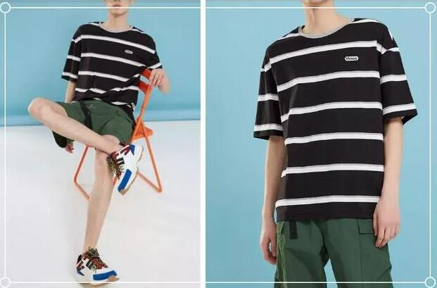 条纹T恤 军绿色短裤