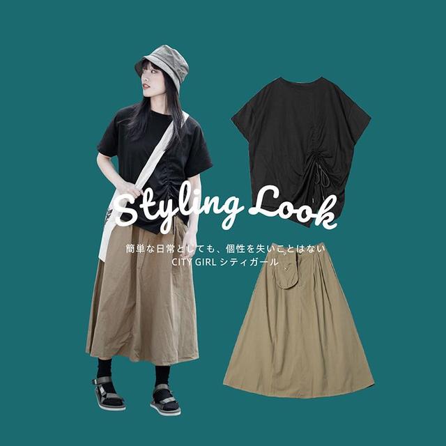 黑色T恤 灰色棉麻长裙