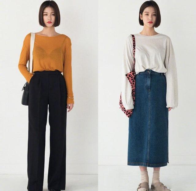 灰白色针织衫 牛仔直筒裙