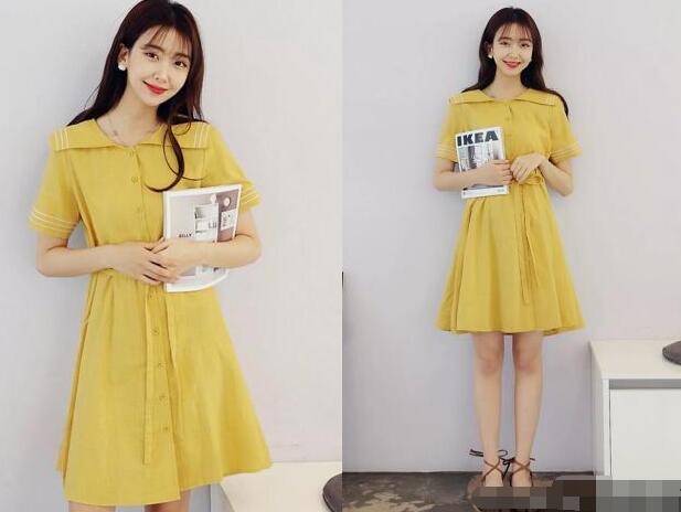 甜玉米色连衣裙